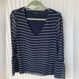 Banana Republic Navy and White V-Neck Blouse